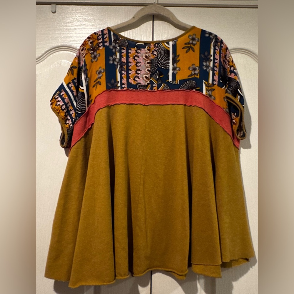 Easel Multicolor Patchwork Short Sleeve Blouse - … - image 2